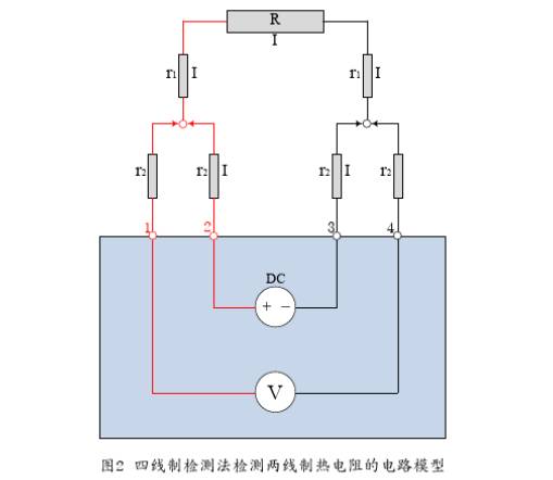 四线制检测法检测两线制热电阻的电路模型
